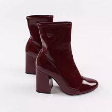 Women boots 2015 wine red patent leather boots with thick black women boots