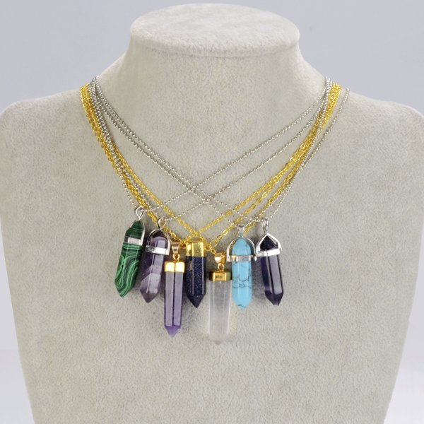 15 Colors Bullet Shape Natural Stone Amethyst Necklaces Turquoise Crystal Gem Stone Quartz Pendant Women Necklace