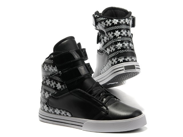 Wholesale Sup TK Society Black White Snow Flake Full Leather High Top Skate Shoes_3