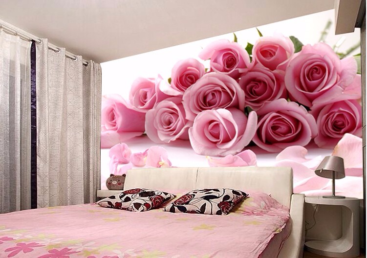 Description Picture 4 of itembeibehang 3d photo wallpaper for Bedroom Pink Stereoscopic rose flower romantic living room bedroom wall mural wall paper