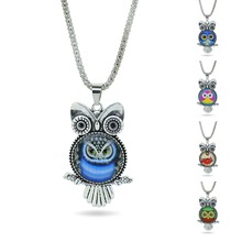 fashion Owl pendant necklace newest glass cabochon necklace in jewelry vintage silver color statement chain necklace