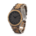 BOBO BIRD Round Vintage Zebra Wood Case Men Watch With Ebony Bamboo Wood Face With Zebra
