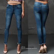 JeansWoman 2016 Spring New Plus Size Female Distressed Slim Denim Pants Pencil Ripped Skinny for Women