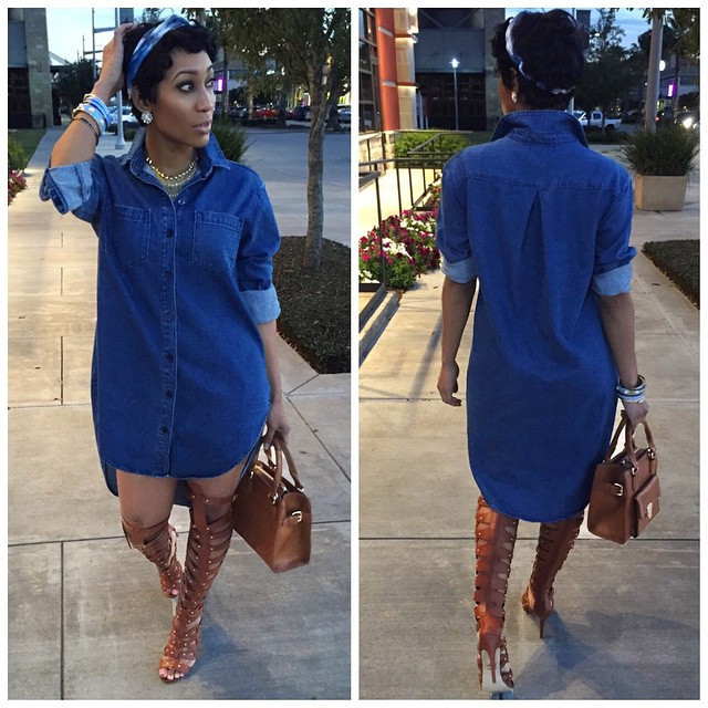 New Design 2016 Autumn Denim Shirt Dress Long Sleeve