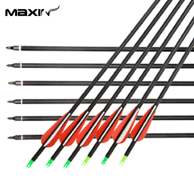 Maxin Bow Arrows 12 pcs pack 31 Inch Long New Red Vanes Carbon Shaft Crossbows Arrow