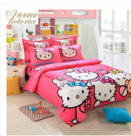 Hot sale 4pcs red hello Kitty bedding set queen king full