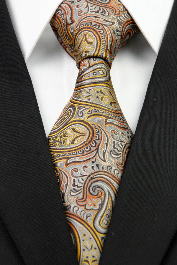 NT0283 Gray Orange Paisley Man s Classic Business Wedding Party Tie Fashion Luxury Jacquard Woven Silk