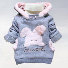 New 2015 children outerwear Cartoon rabbit fleece sets girls who garment cap unlined upper garment coat