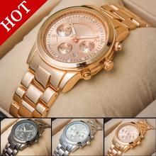 Famosa marca de moda para mujer Rhinestone oro mujeres Auto fecha de acero lleno relojes de cuarzo Casual reloj relogio feminino
