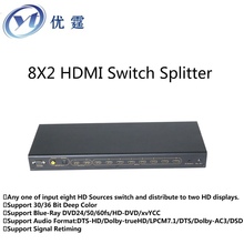 FREE SHIP HDMI 8×2 switcher splitter 8 port input 2 output Toslink and Coax 2 TV output a signal at the same time