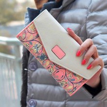Neon Color Women Wallet Fashion Floral Wallets Vintage Clutch PU Leather Card Holder Handbag Carteira Feminina
