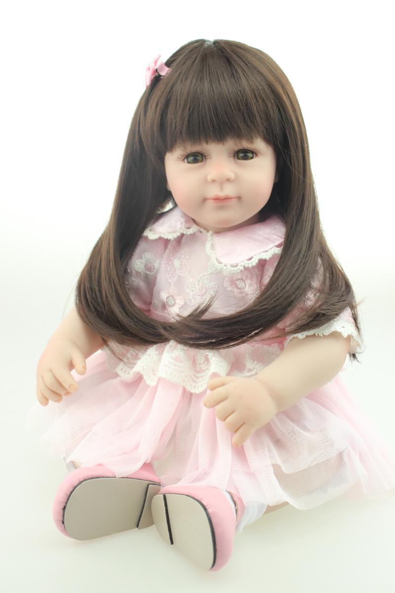 New 50cm lovely girl dolls Long brown hair pink dress princess doll silicone reborn dolls brinquedos juguetes