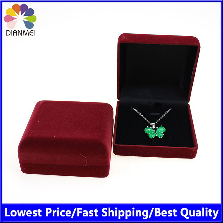 Free shipping Wholesale 12pcs/Lot 7.8x6x3.1cm Dark Red Fashion Velvet Jewelry Necklace Gift Packaging Display Box Case