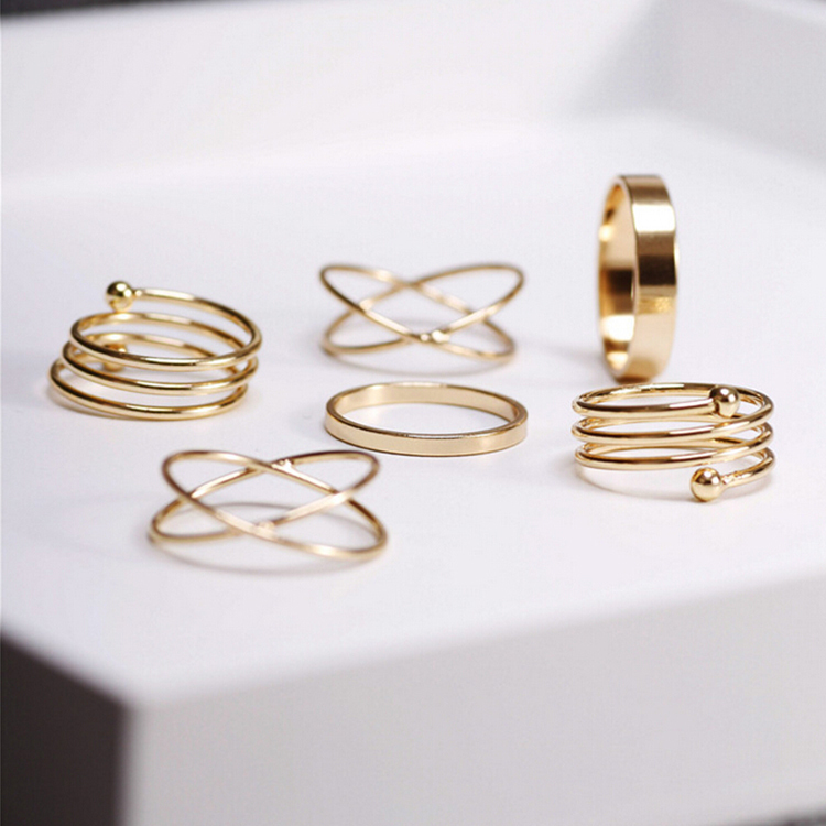 Hot Unique Ring Set Punk Gold Plated Knuckle Rings for women Finger Ring 6 PCS Ring