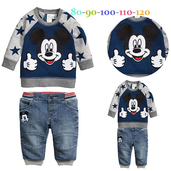 2015 New cotton children Mickey Minnie baby boys girls sets clothes  spring autumn kids baby clothing 2pcs/lot