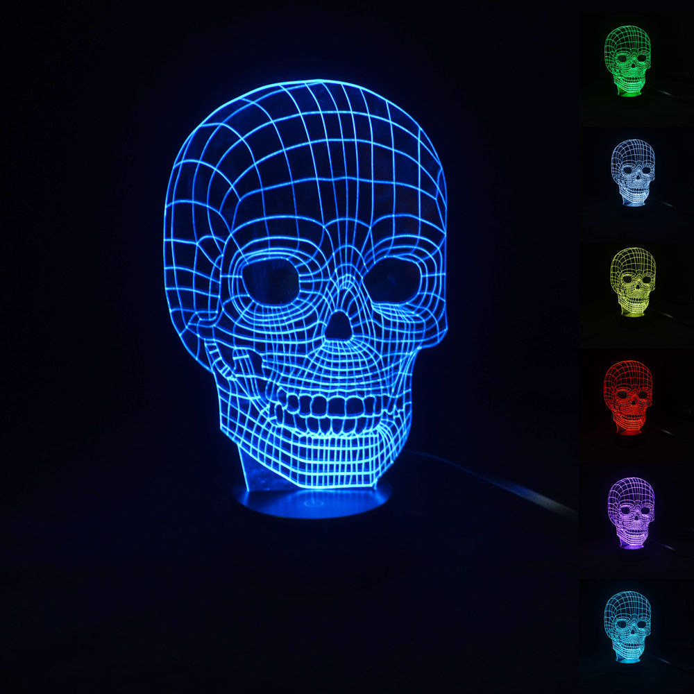 3D Skull illusion Bedroom Night Touch 7 color change LED USB desk table light lamp  Fantastic Gift