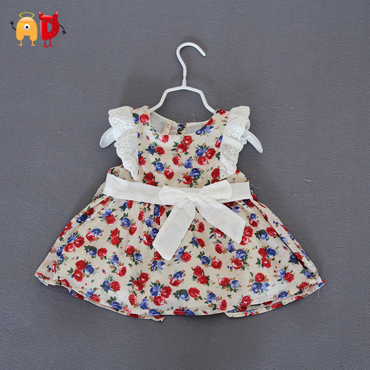 AD 4pcs/lot Elegant Baby Girls Dresses Cotton Quality Girls Dress  Summer Style Floral Baby Dress Children's Clothing Clothes