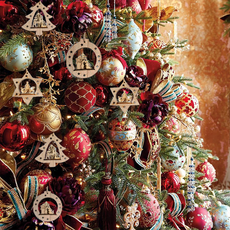 Xmas 3D Tree Wooden Pendants Hanging DIY Christmas Decoration Home Party Decor