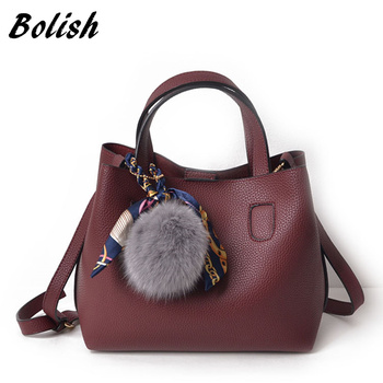 Bolish Litchi Pattern Soft PU Leather Women Handbag Two Pieces Female Shoulder Bag Girls Messenger bag Casual Women Bag