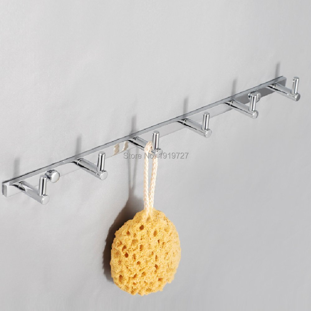 Factory Direct Modern Style Bathroom Accessories Wall Mounted 100% Copper Towel Hook Coat Rack With 6 Hooks In Chrome