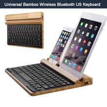 For Apple iPad Pro/ Mini 1/2/3/4, Air/2 Woodpad Bamboo Wireless Bluetooth QWERTY KeYboard & Stand Holder, IOS Android Windows OS