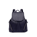 Korean Style Casual Daypack PU Backpack Women Fashion Drawstring Bag Side Zipper Pockets Solid Color Flap