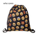 Hot Sale 3D Printing Black Emoji Backpack Drawstring Bag Mochila Feminina Women Softback Harajuku Daily Casual
