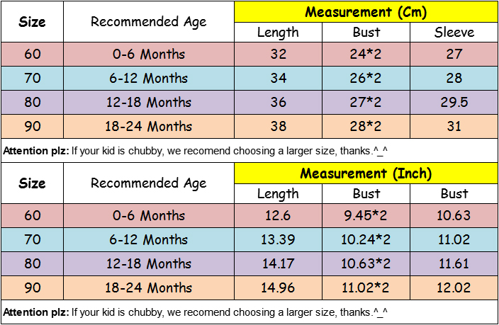 6 Month Size Chart