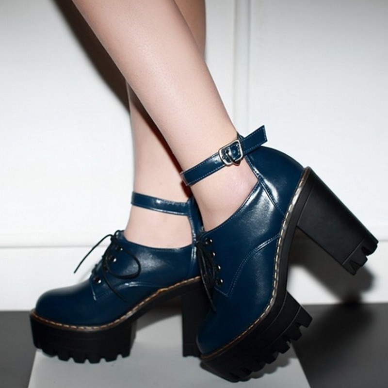 Vintage Lace up Ankle Strap Platform Pumps 2015 Brand