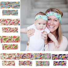 2Pcs/Set Mom and Me Boho Turban Headband Top Knotted Cross Knot Elastic Bowknot Matching Hair Band Baby and Mommy Headwrap Gifts
