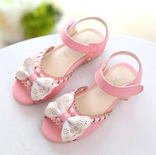 2016 Girls Sandals Kids Shoes Bowknot PU Leather Open Toe With Magic Stick Soft Sole For 2-18 Age Girls Shoes t-x032