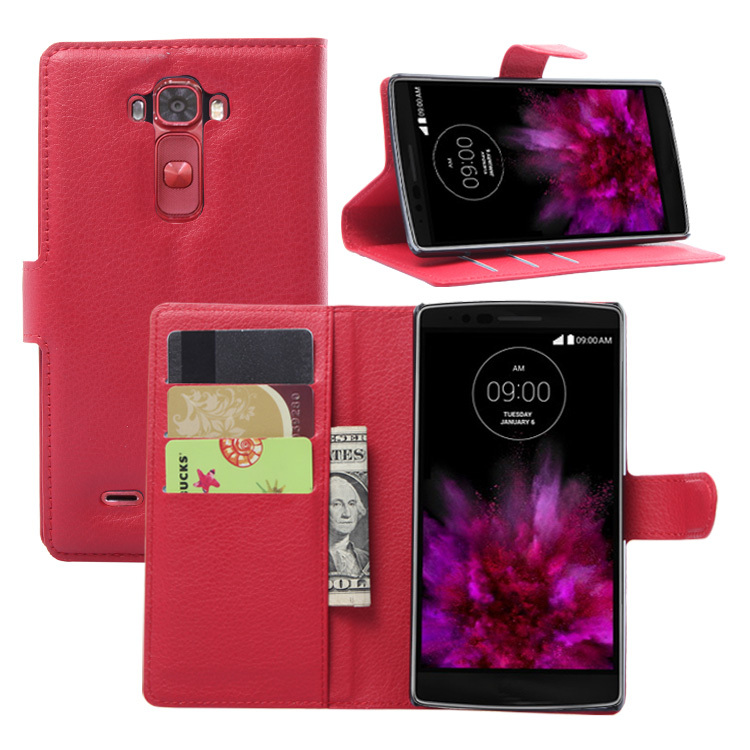 NEW hot 10pcs luxury leather Litchi grain Noble concise Flip Stand wallet cover case for LG G Flex 2 H959