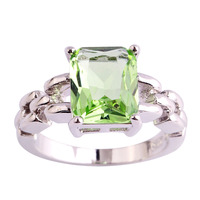 lingmei Wholesale Hot Emerald Cut Green Amethyst 925 Silver Ring Size 6 7 8 9 10 11 Women Chic Popular Jewelry Free Shipping