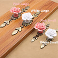 Rose Flower Pink White Ceramic Alloy Base Door Handles Kitchen Cupboard Closet Drawer Cabinet Knobs Single
