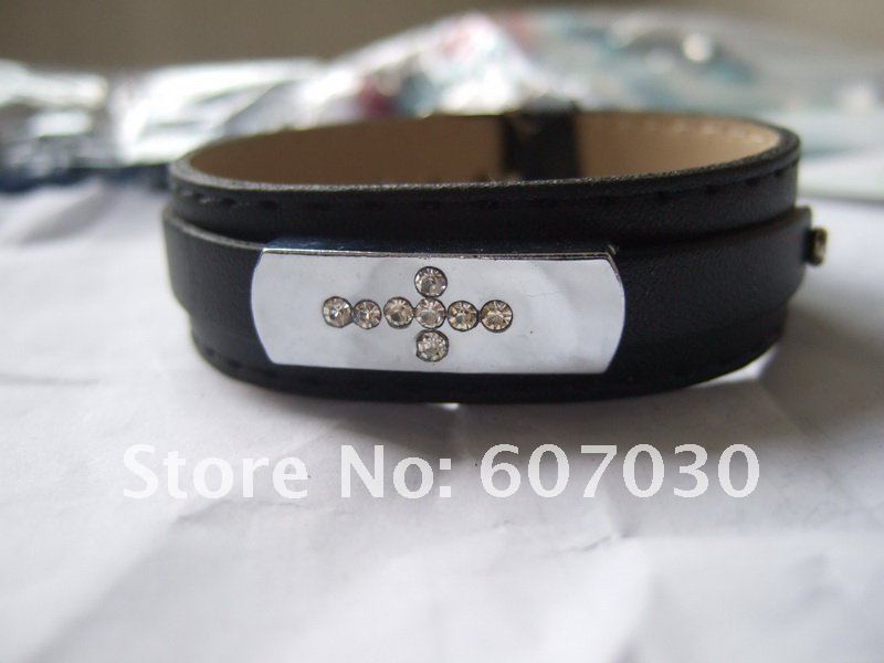 Rhinestone Bracelet 12pcs rhinestone charms Leather cross   Cross Charms Slide  Wholesale