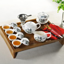 Free Shipping Chinese Kung Fu Porcelain tea set Yixing Puple Clay Teapot Solid Wood Tea Tray