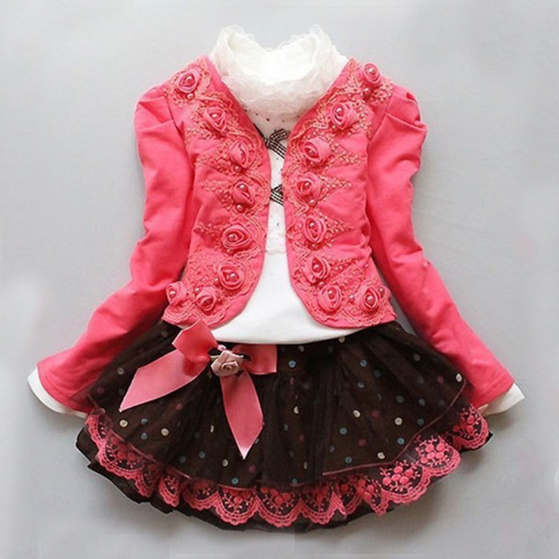 Гаджет  2015 spring autumn cchildren clothing suit  girl child dress princess lace three-piece sets None Детские товары