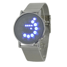 2016 hot mens sports blue&multi-led lights ball display silver mesh stainless steel band digital Week Date women wrist led watch