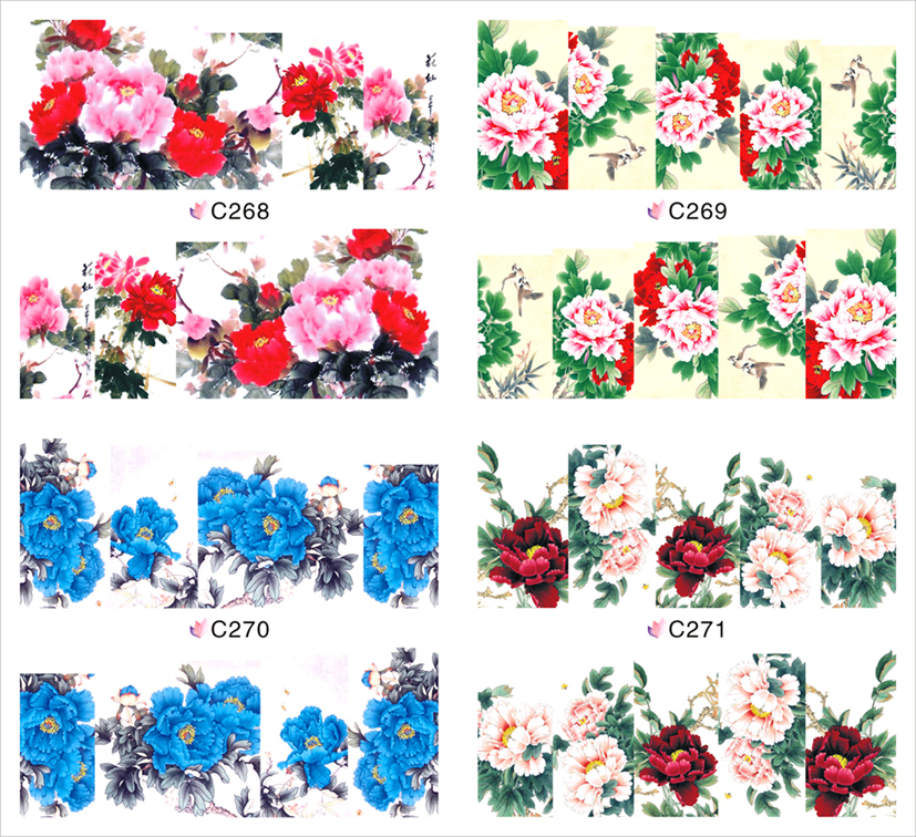 1 sheet Bright Coloured Peony Water Transfer Nail Art Stickers Decals Full Nail Foils Wraps Manicure