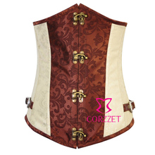 Brown Steampunk Gothic Style Ring Buckle Latex Cincher Waist Training Corset Underbust Bustier & Corsets corpetes e espartilhos
