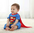 Free Ship 4 sets Long Sleeve Superman Romper with Dress Smock Baby Boy Girl Animal Jumpsuits