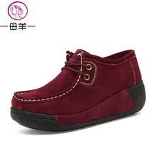 MUYANG Chinese Brand Fashion High Heels Women Genuine Leather Single Wedge Platform Shoes Woman Swing Casual Wedges Women Pumps