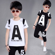 New 2016 Summer Clothing Sets Kids Short Sleeve T-Shirt Shorts 2pcs Suits Children Clothes Sets For Boys Printing Letter A