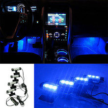 Delicate 4x 3LED Car Charge 12V Glow Interior Decorative 4in1 Atmosphere Blue Light Lamp Mar24