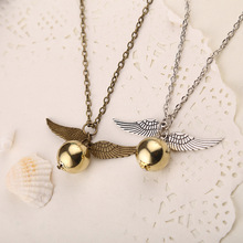 BraveMan Movie Jewelry Harry Potter Quidditch Golden Snitch Pendent Necklace Vintage Angel Wing Charms Necklaces Men