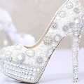 2017 White Pearls Crystal Luxury Wedding Bridal Dress Shoes Closed Toe Prom Pumps Shoes Wedding Outfit