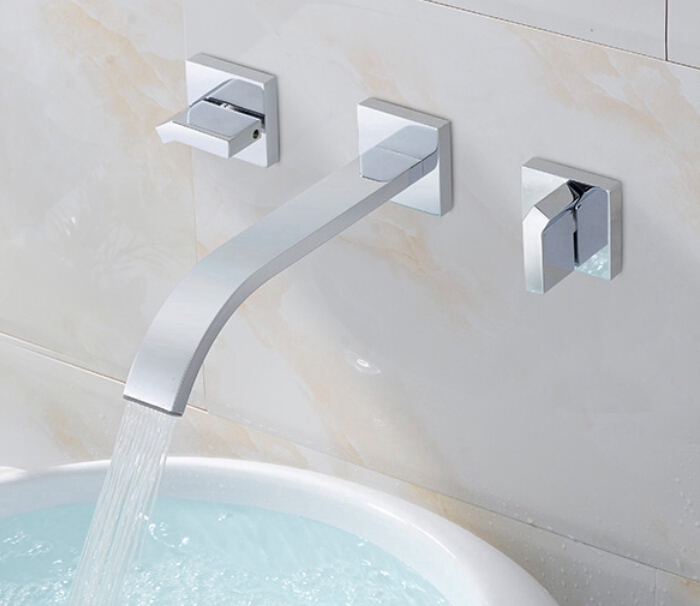 Solid Brass chrome finishing In wall double handle Basin faucet /cold and hot taps /basin mixer /3 holes fauce