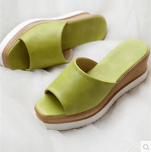 Lady Cheap Soild Okobo Anti-skip Thick high heels Plus size42 43 sandals Sipper girls Casual beach Summer shoes Flip flops green