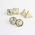 New Natural White Turquoise Stone Gold Howlite Square Round Triangle Geometry Stud Earring For Women Fine