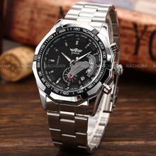 Marca de fábrica famosa ganador relojes automáticos hombres de lujo relojes mecánicos moda marca para hombre Relogio Masculino blanco y negro